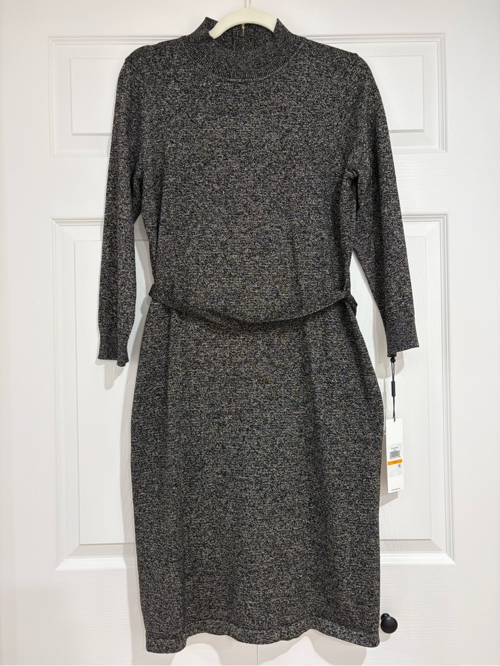 Calvin Klein NWT Marled Knit Mock Neck Belted Sweater Dress -Size S/P